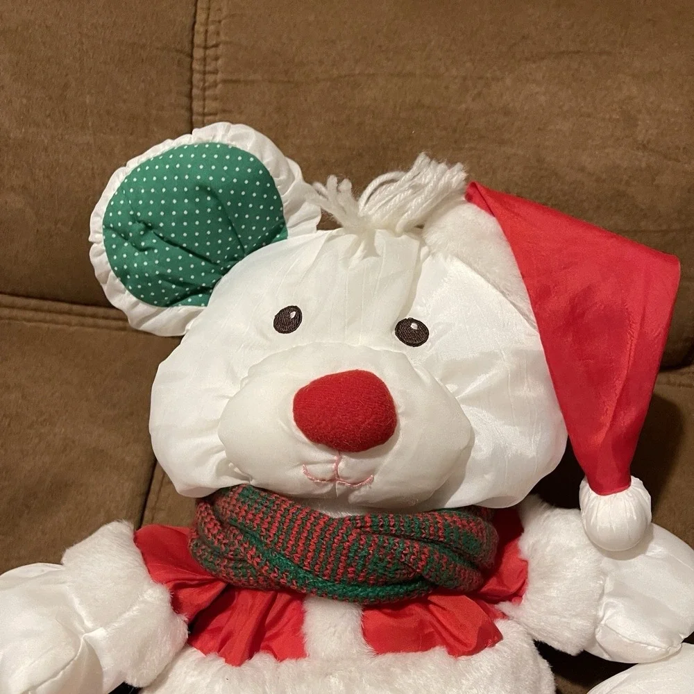 VTG 1991 Fisher-Price Christmas Puffalump‎ White Bear Grey Mouse Plush Santa